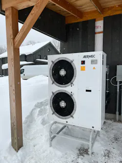 The 5-ton Aermec heat pump that is the heart of the system. The 5-ton Aermec heat pump that is the heart of the system.