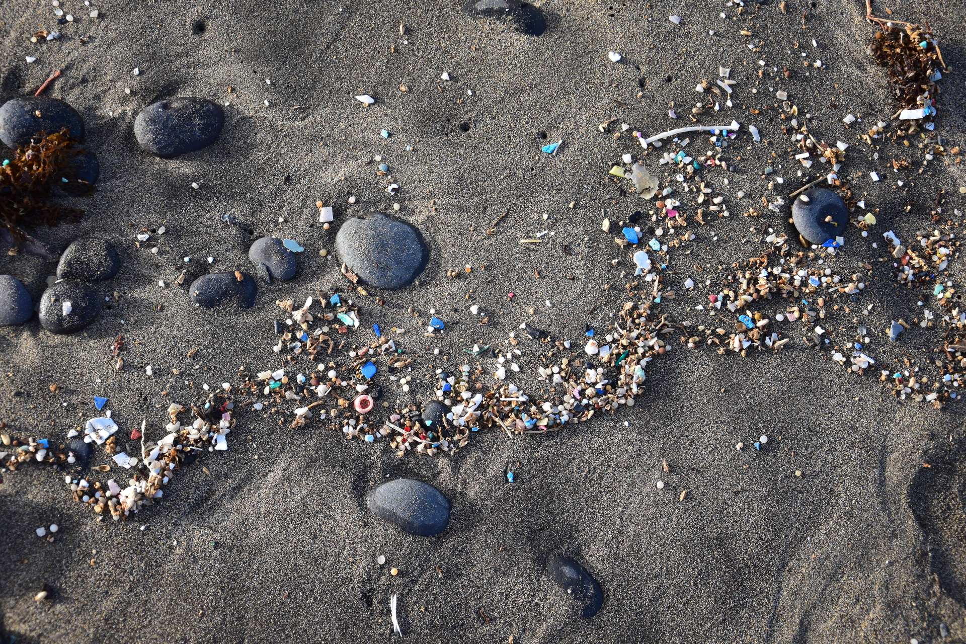 Microplastics on a beach.
