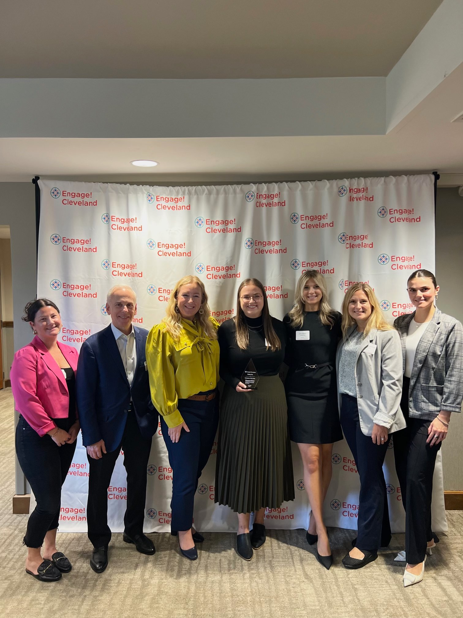 The Engage Cleveland Generation ceremony took place Wednesday evening, where Oatey was recognized as Company of the Year. In attendance were representatives of Oateys Emerging Professionals Group, as well as Neal Restivo, CEO, and Katherine Lehtinen, SVP of Marketing. (Second and third from left)