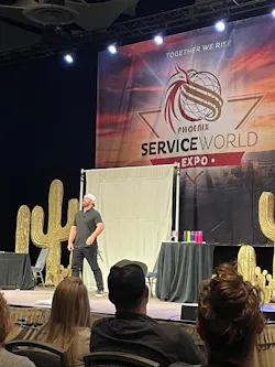Jon Dorenbos, former NFL Player and magician, delivers one of the keynote speeches at Service World Expo. Jon Dorenbos, former NFL Player and magician, delivers one of the keynote speeches at Service World Expo.