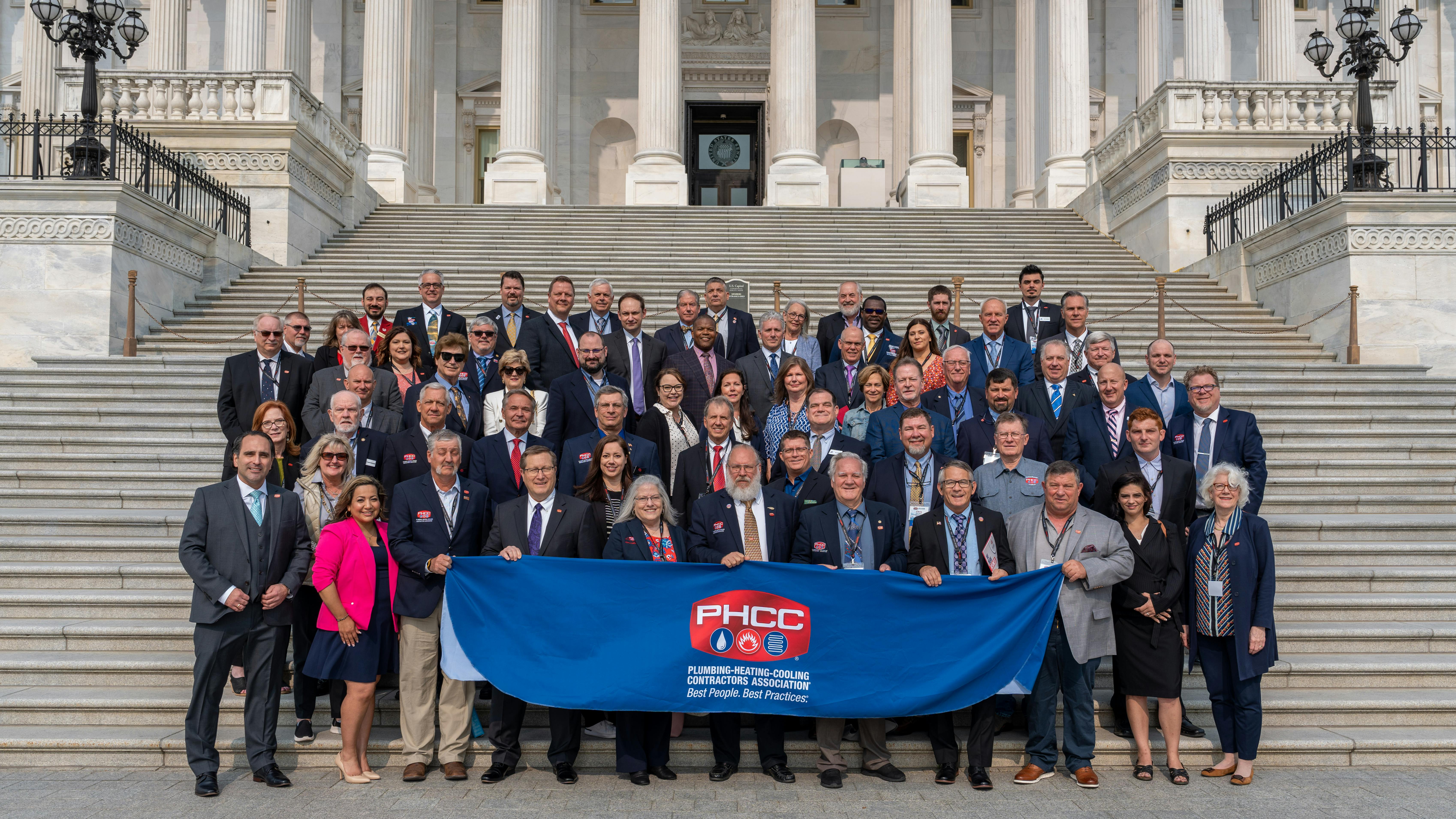 The PHCC-NA member delegation during the 2023 Legislative Conference on the steps the the US Capitol Building.