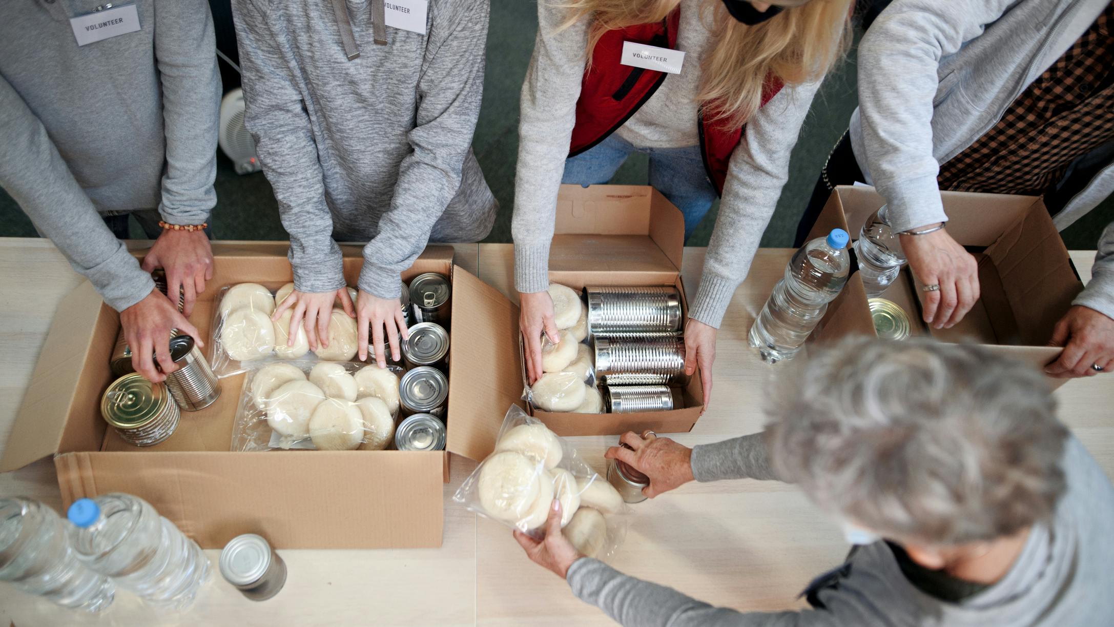 Volunteers working at a community food bank.
