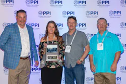 David Fink, president of PPI with the winners of the Project of the Year for the association’s Power & Communications Division, Jennifer Reeves, Scott LeDane and Rodney Swirczynski of Petroflex, N.A. David Fink, president of PPI with the winners of the Project of the Year for the association’s Power & Communications Division, Jennifer Reeves, Scott LeDane and Rodney Swirczynski of Petroflex, N.A.
