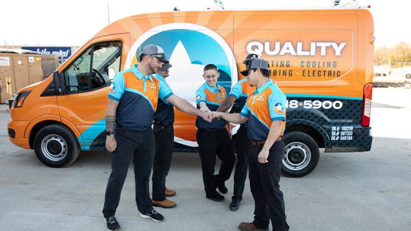 Quality Heating, Cooling, Plumbing & Electric team members celebrate the company's 10th anniversary. Since it opened in 2014, the Oklahoma-based home service company has grown from one location to three and continues to add residential services.