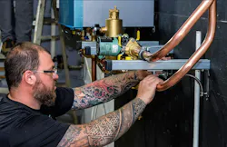 The install featured baseboard heat powered by an NTI FTVN 199 boiler with a 20-gallon NTI SW-20 wall-hung indirect water heater. The install featured baseboard heat powered by an NTI FTVN 199 boiler with a 20-gallon NTI SW-20 wall-hung indirect water heater.