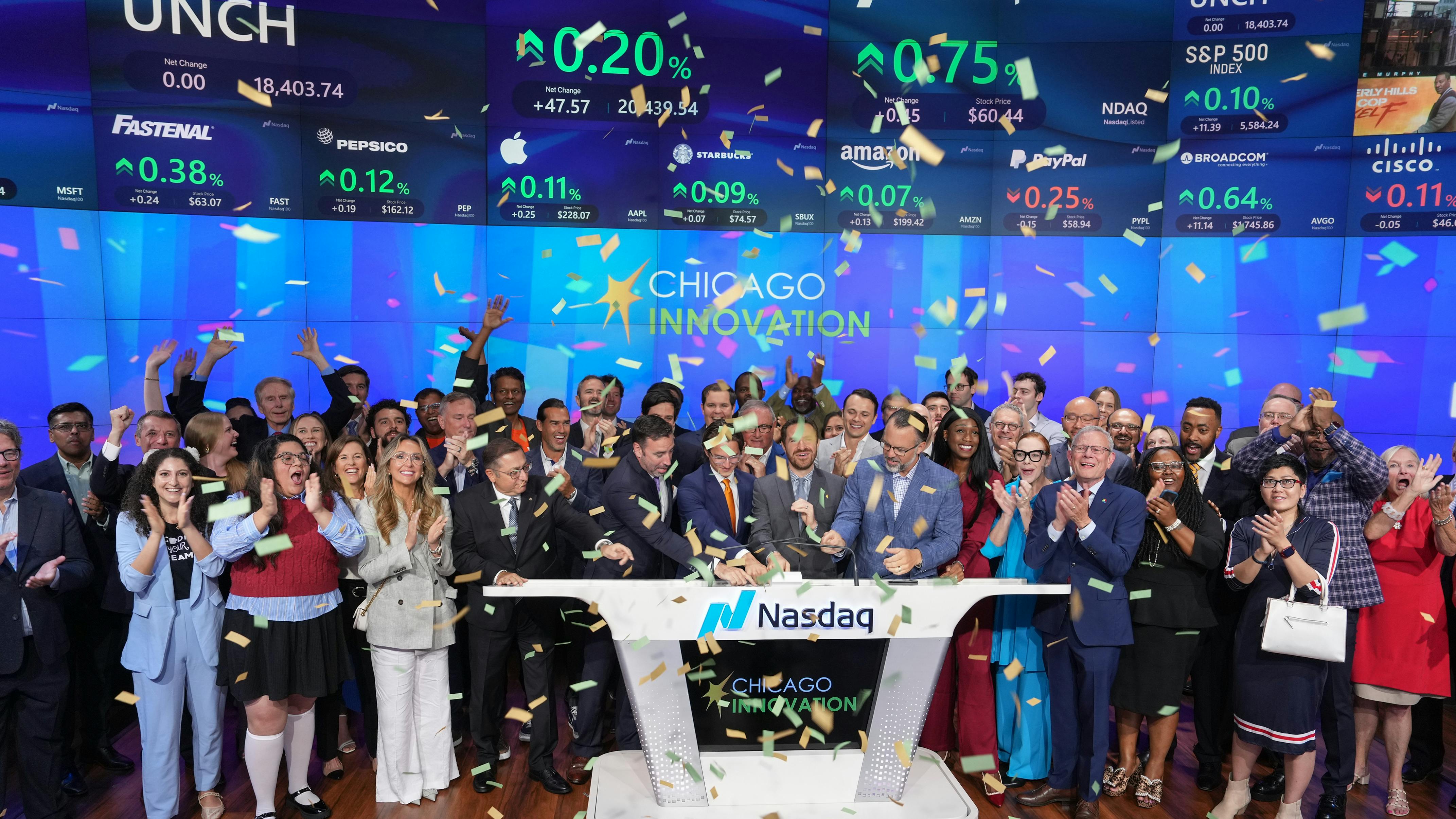 Intellihot executives and the company leadership team ring the Opening Bell of the Nasdaq Stock Market.