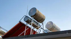 A rooftop-installed solar water heating system. A rooftop-installed solar water heating system.