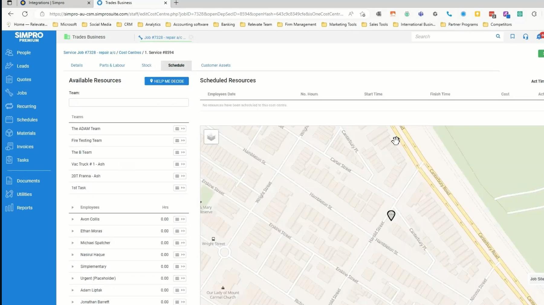 The Simpro scheduling function.