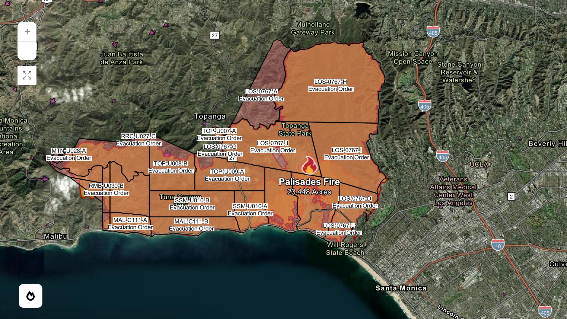 A view of the Palisades Fire from the Cal Fire web site.
