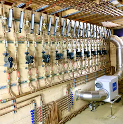 Radiant pump stations in the main mechanical room, alongside the dehumidifier. Radiant pump stations in the main mechanical room, alongside the dehumidifier.