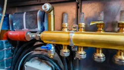 A hydronic heating system manifold. A hydronic heating system manifold.