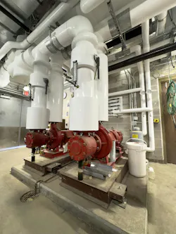 Hot water pumps in the basement of the addition space. Hot water pumps in the basement of the addition space.