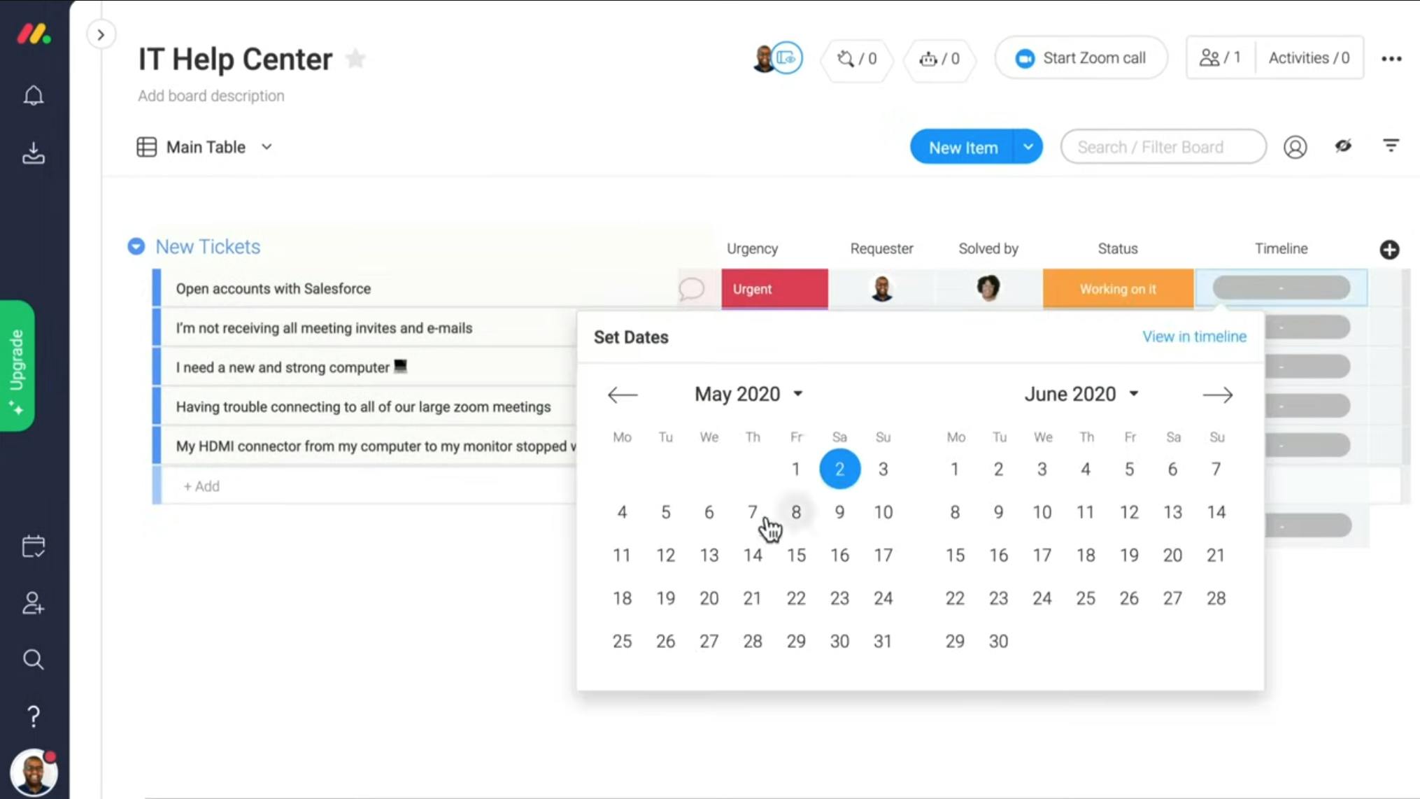 Building a dashboard on using the monday.com platform.
