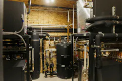 The offices are heated and cooled with a ClimateMaster three-ton TEV two stage geothermal unit with a variable speed blower. The offices are heated and cooled with a ClimateMaster three-ton TEV two stage geothermal unit with a variable speed blower.
