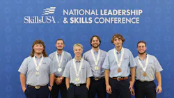 Front row L to R: High School medalists—Silver-Joey Gibbs, Harris County High School (Ga.); Gold-Beckham Dickson, Davis Technical College (Utah); Bronze-Konner Namken, Smithville High School (Texas). Back row L to R: College/Postsecondary medalists—Silver-Thomas Larsen, Davis Technical College (Utah); Gold-Jonathan Gann, Texas State Technical College-Waco (Texas); Bronze-Grant Parker, Liberty University (Va.). Front row L to R: High School medalists—Silver-Joey Gibbs, Harris County High School (Ga.); Gold-Beckham Dickson, Davis Technical College (Utah); Bronze-Konner Namken, Smithville High School (Texas). Back row L to R: College/Postsecondary medalists—Silver-Thomas Larsen, Davis Technical College (Utah); Gold-Jonathan Gann, Texas State Technical College-Waco (Texas); Bronze-Grant Parker, Liberty University (Va.).