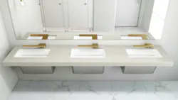 Bradley's next-generation WashBar Station, shown with brass fixtures. Bradley's next-generation WashBar Station, shown with brass fixtures.