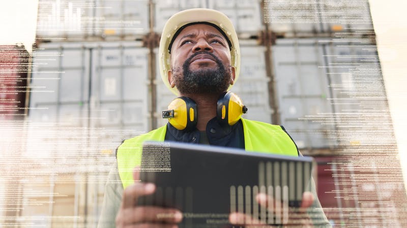 Contractor on laptop.