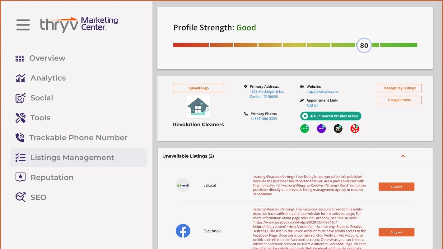 The Thryv marketing center.