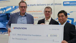 Navien COO Dareen Sheehan (left) and CEO TH Kim (right) Present Donation to AHRI President and CEO Steve Yurek (middle). Navien COO Dareen Sheehan (left) and CEO TH Kim (right) Present Donation to AHRI President and CEO Steve Yurek (middle).