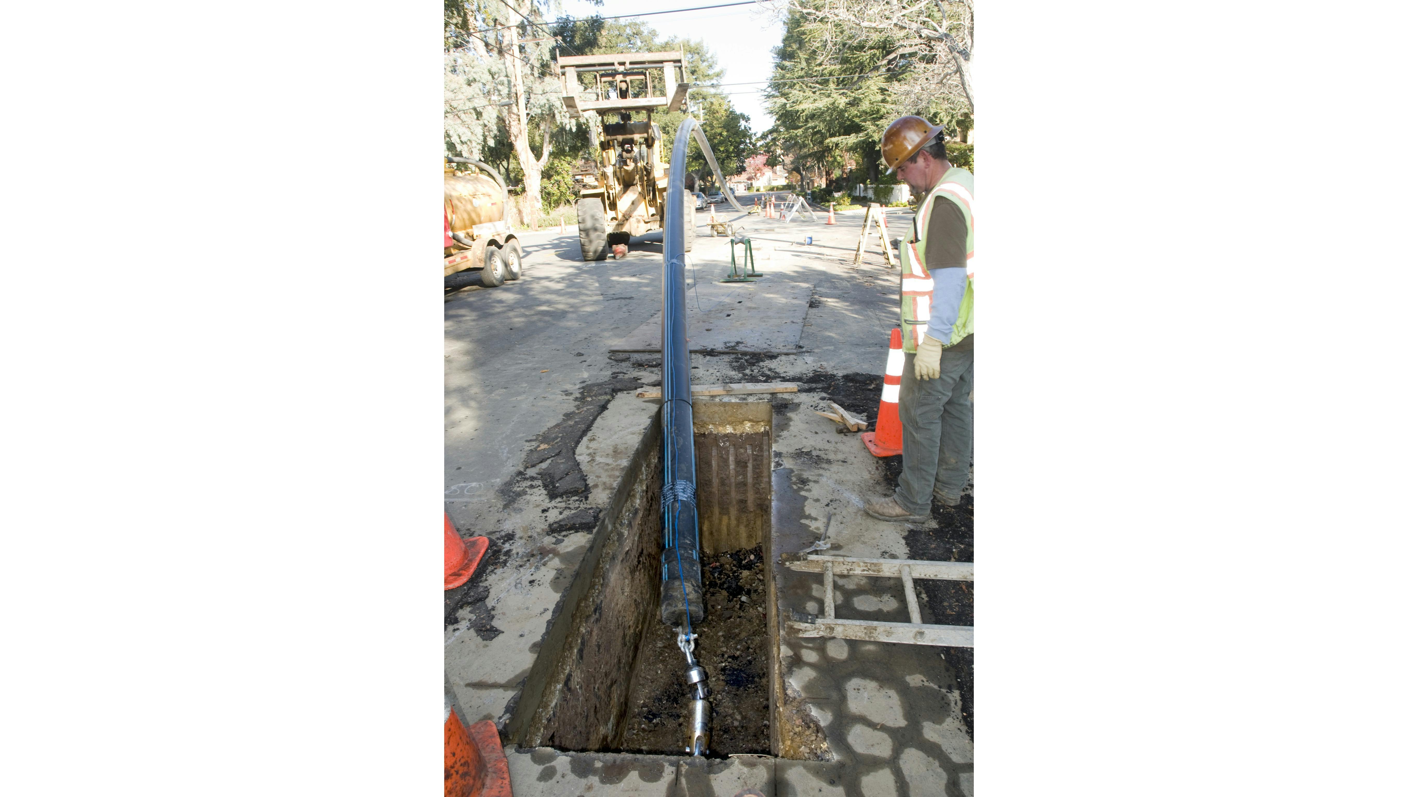 HDPE pipe being installed using horizontal directional drilling