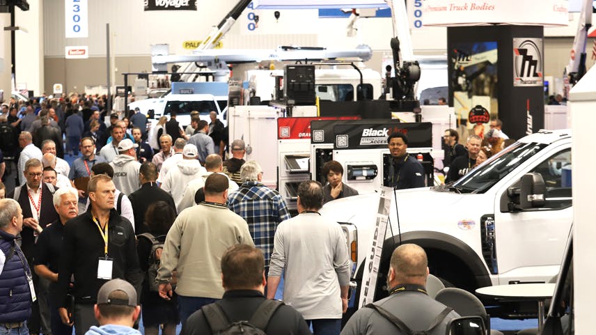 A shot of the show floor at the Indiana Convention Center during Work Truck Week 2026.