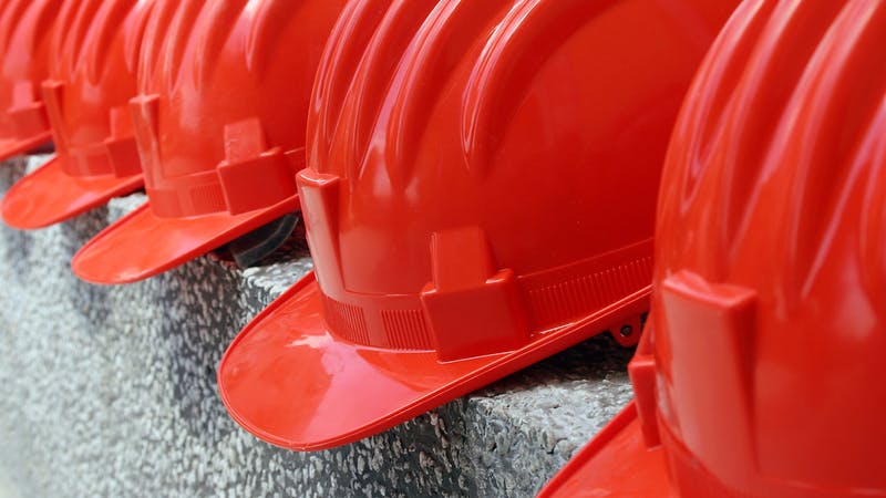 row of hard hats