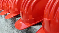 row of hard hats row of hard hats