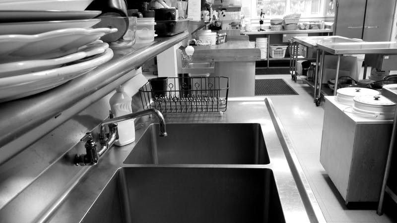 view of a commercial kitchen sink.