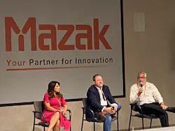 Figure 1: HM Manufacturing’s Nicole Wolter (from left), Faxon Machining’s Bob Faxon and RPM Carbide Die’s Eric Metcalfe participated in a job-shop panel discussion at Mazak Discover 2023 in Florence, Kentucky. Figure 1: HM Manufacturing’s Nicole Wolter (from left), Faxon Machining’s Bob Faxon and RPM Carbide Die’s Eric Metcalfe participated in a job-shop panel discussion at Mazak Discover 2023 in Florence, Kentucky.