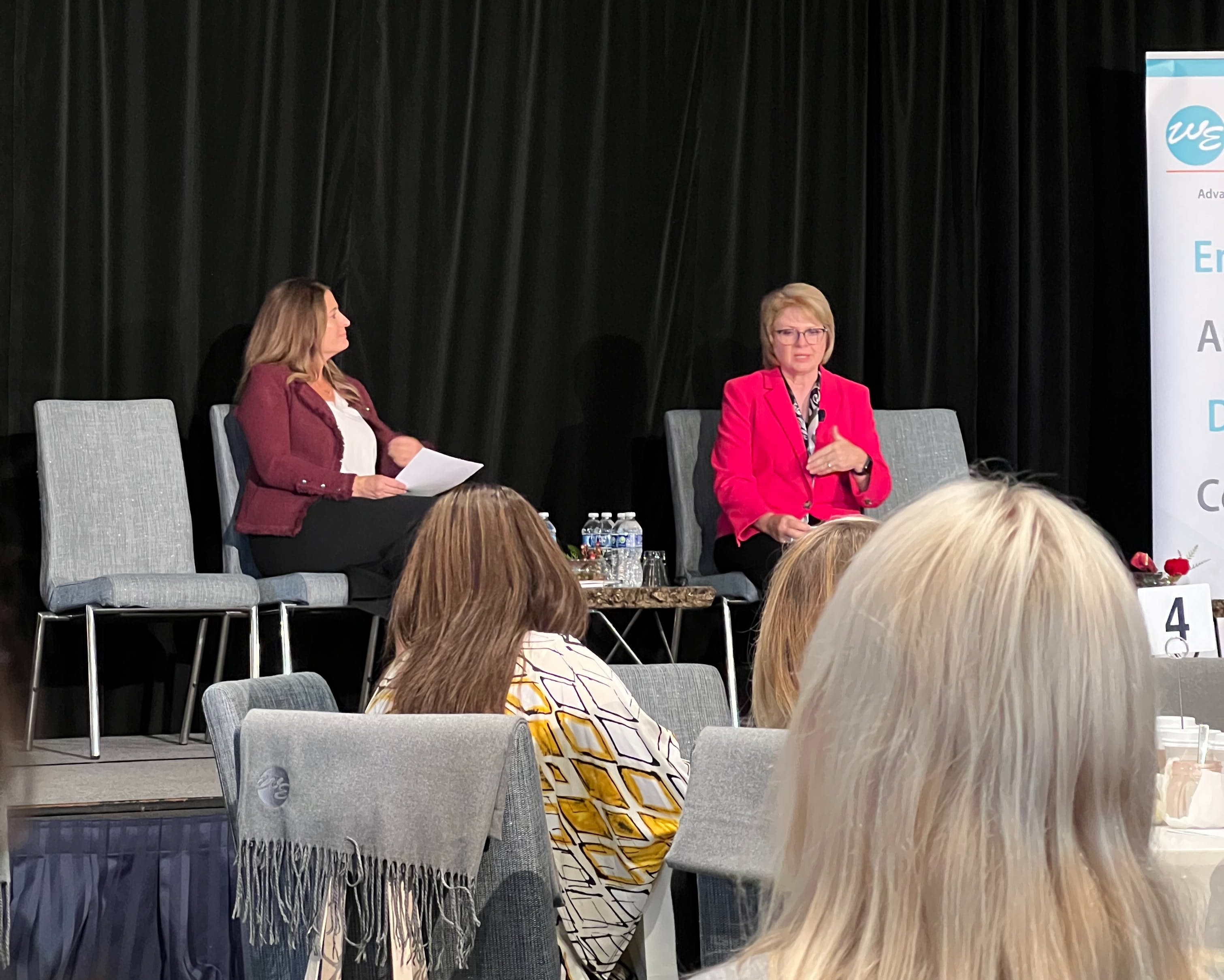 Jackie Mattox, founder and CEO of Women in Electronics speaks with Linda Johnson, executive vice president of operations at DigiKey, at the 2023 WE Annual Leadership Development Summit.