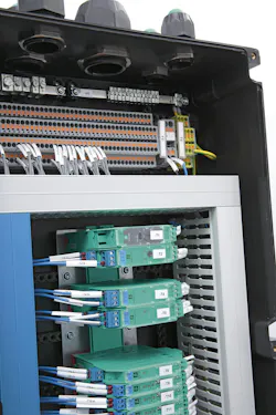 Figure 1: Intrinsic-safety barriers installed in an enclosure. Figure 1: Intrinsic-safety barriers installed in an enclosure.