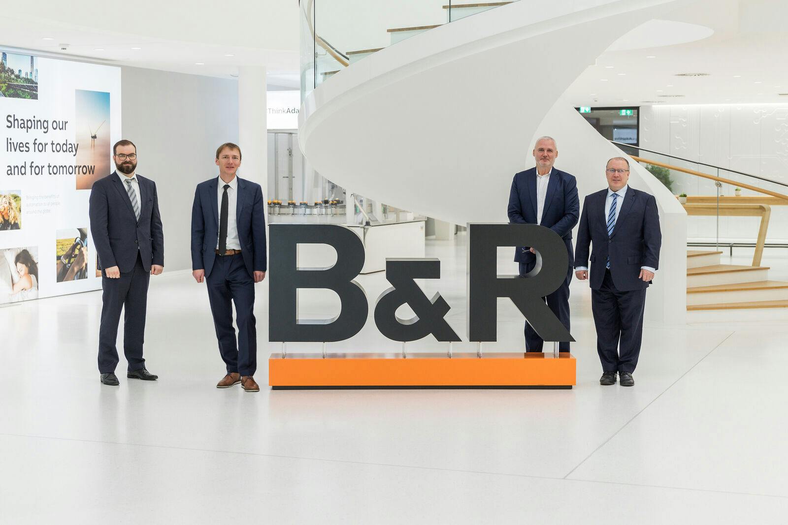 B&R Sales Representative Philipp Rogner (from left), B&R Strategy Manager, Americas, Christian Kastinger, Canadian Ambassador to Austria Troy Lulashnyk and B&R CEO Joerg Theis visit at B&R headquarters.
