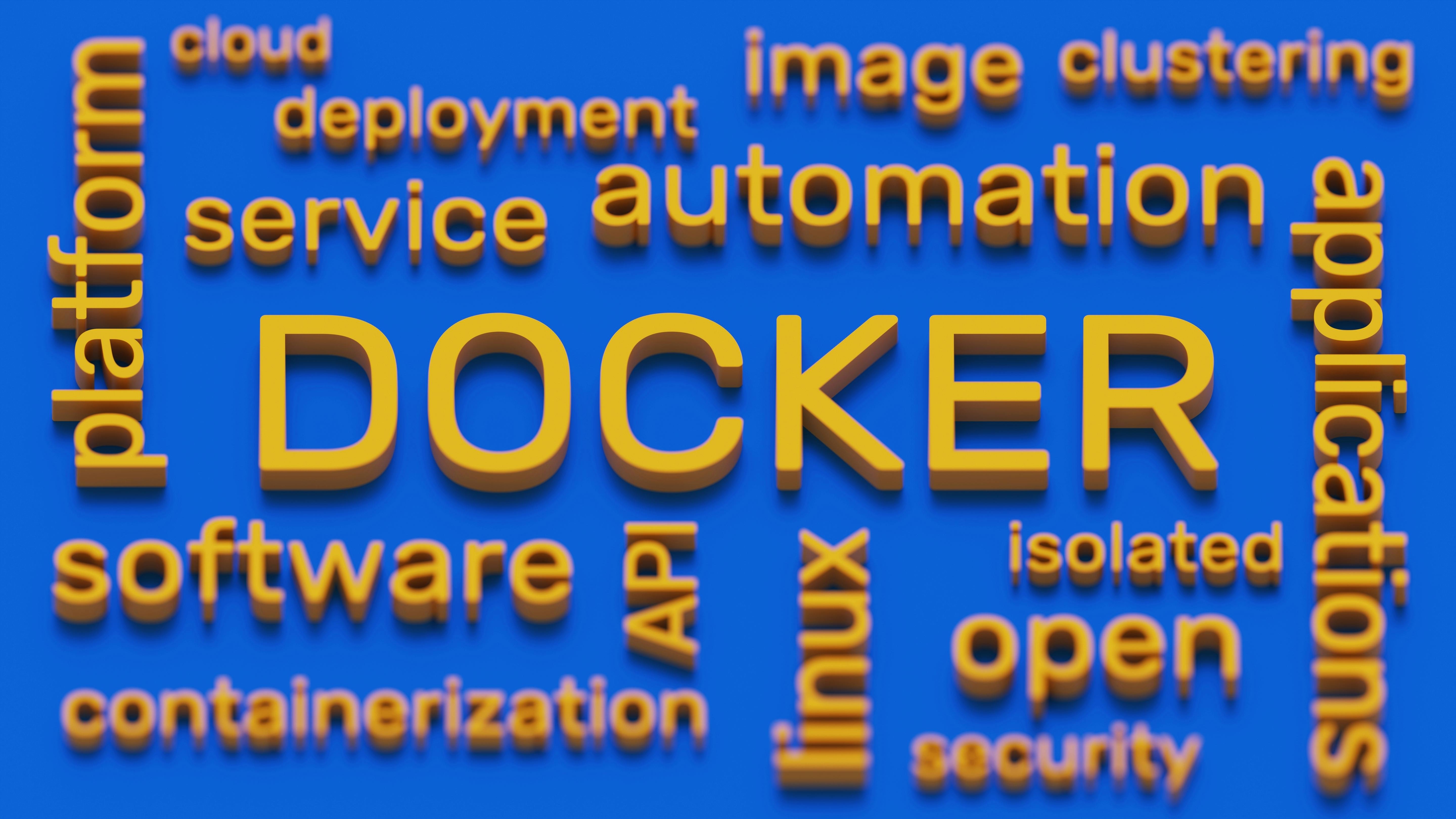 Docker platform word cloud 3d illustration