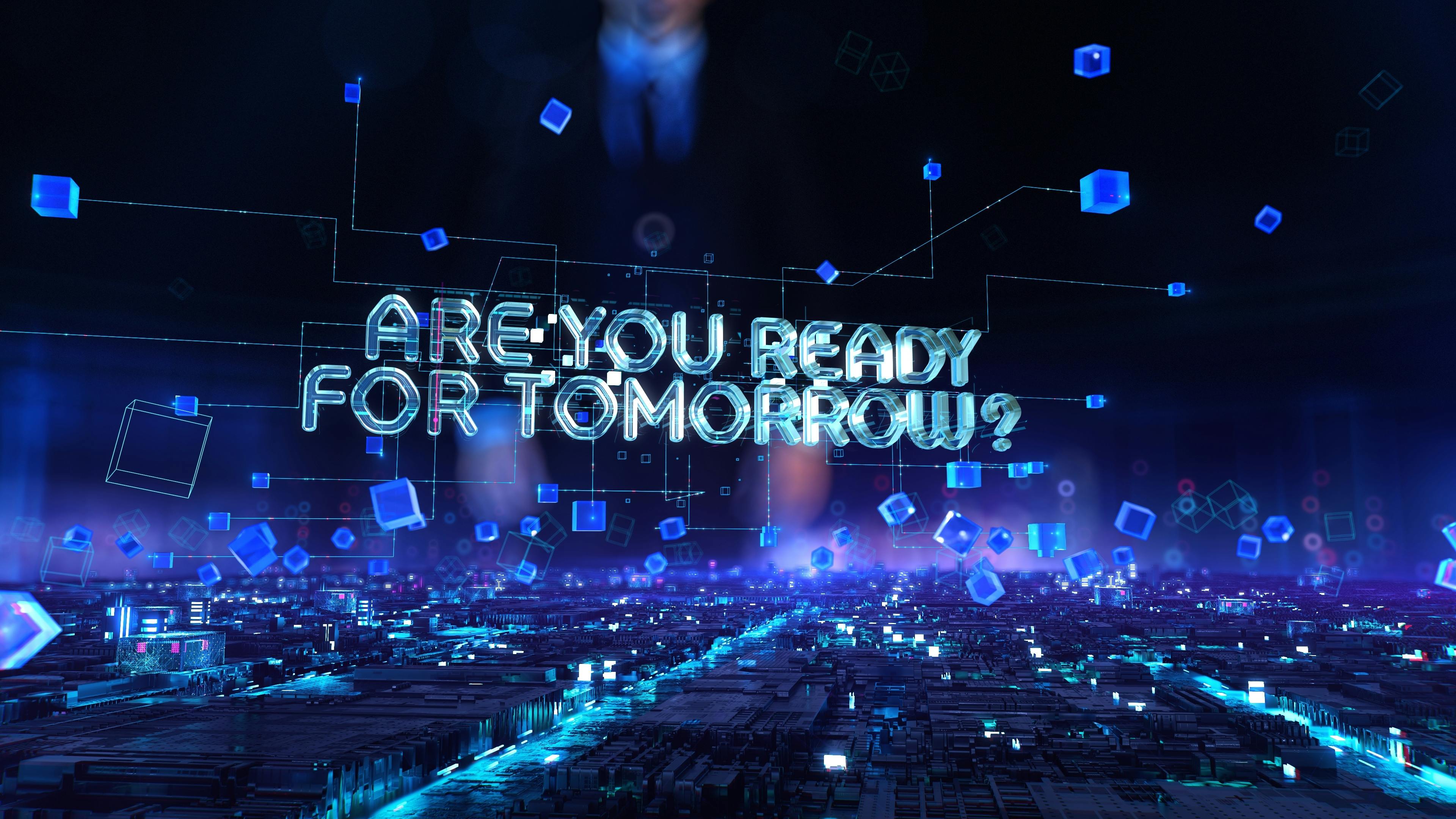 Are You Ready For Tomorrow - businessman working with virtual reality at office.