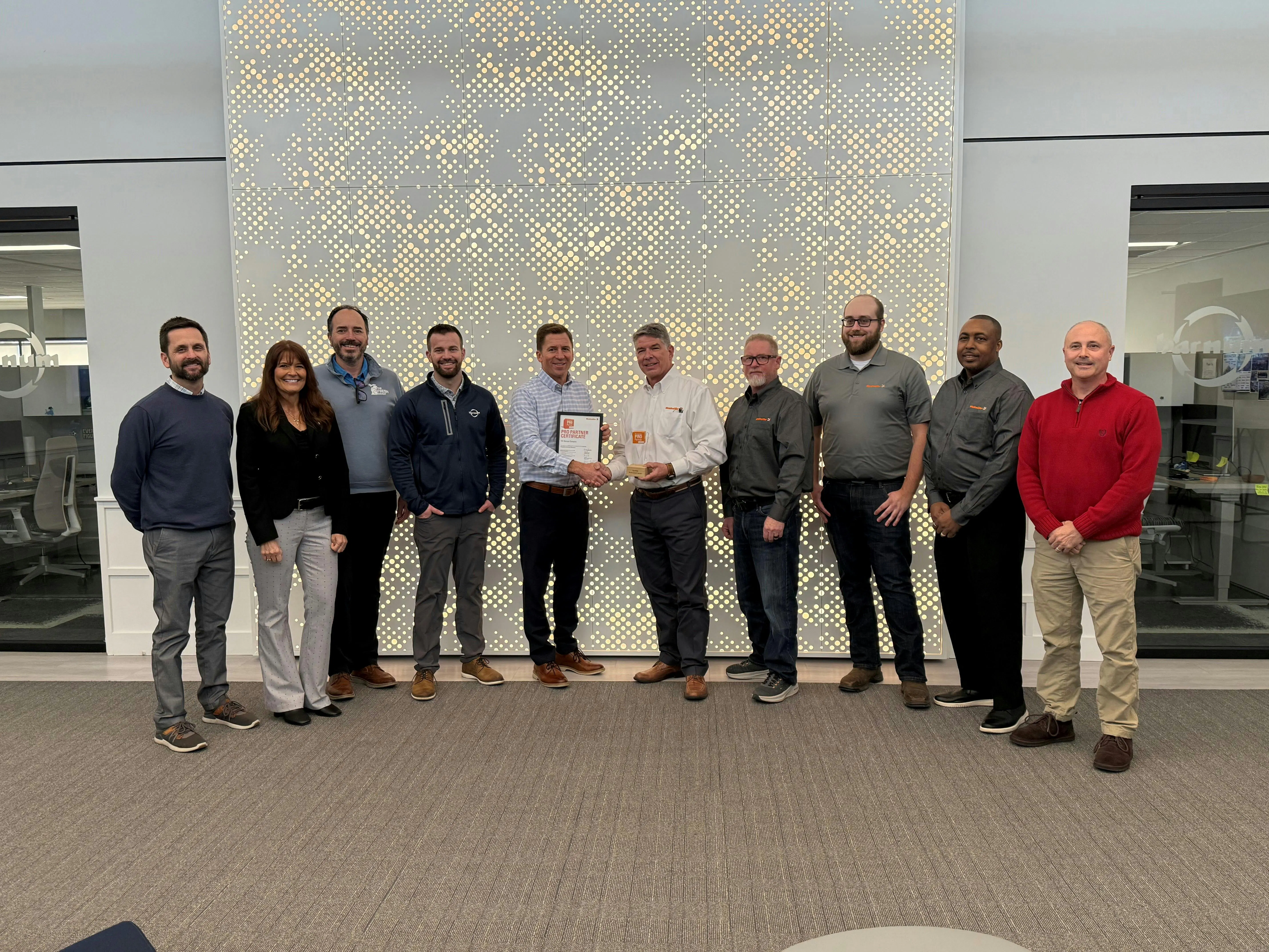 Figure 1: Team members from H.H. Barnum Company, a new Pro Partner with Weidmuller USA (from left to right): Matt Greiner, Selena Wilkens, Joe Ayres, Derick Reid, Spencer Sargeant, Tom Neff, director of distribution sales-USA, Weidmuller, Bob Sinelli, Jack Lyons, Sherard Horne and Nathan Barnum.