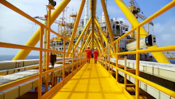 Operator walking operation of oil and gas process at oil and rig plant. Operator walking operation of oil and gas process at oil and rig plant.