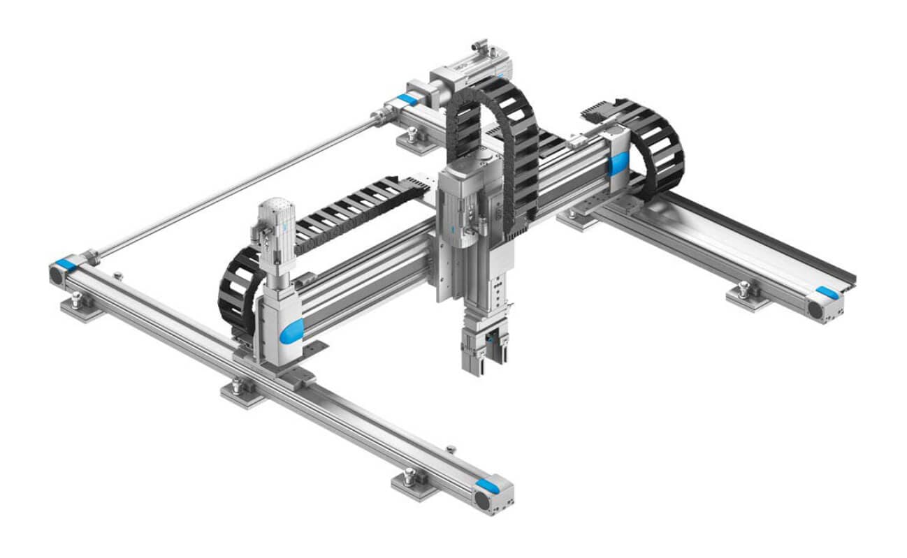 A Cartesian handling system with its three servo motors delivers precision and high-speed operation.