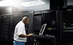 Server room, black man or coding on computer for programming or digital error in data center. Cybersecurity, support or technician typing online for fixing, troubleshooting or software development Server room, black man or coding on computer for programming or digital error in data center. Cybersecurity, support or technician typing online for fixing, troubleshooting or software development