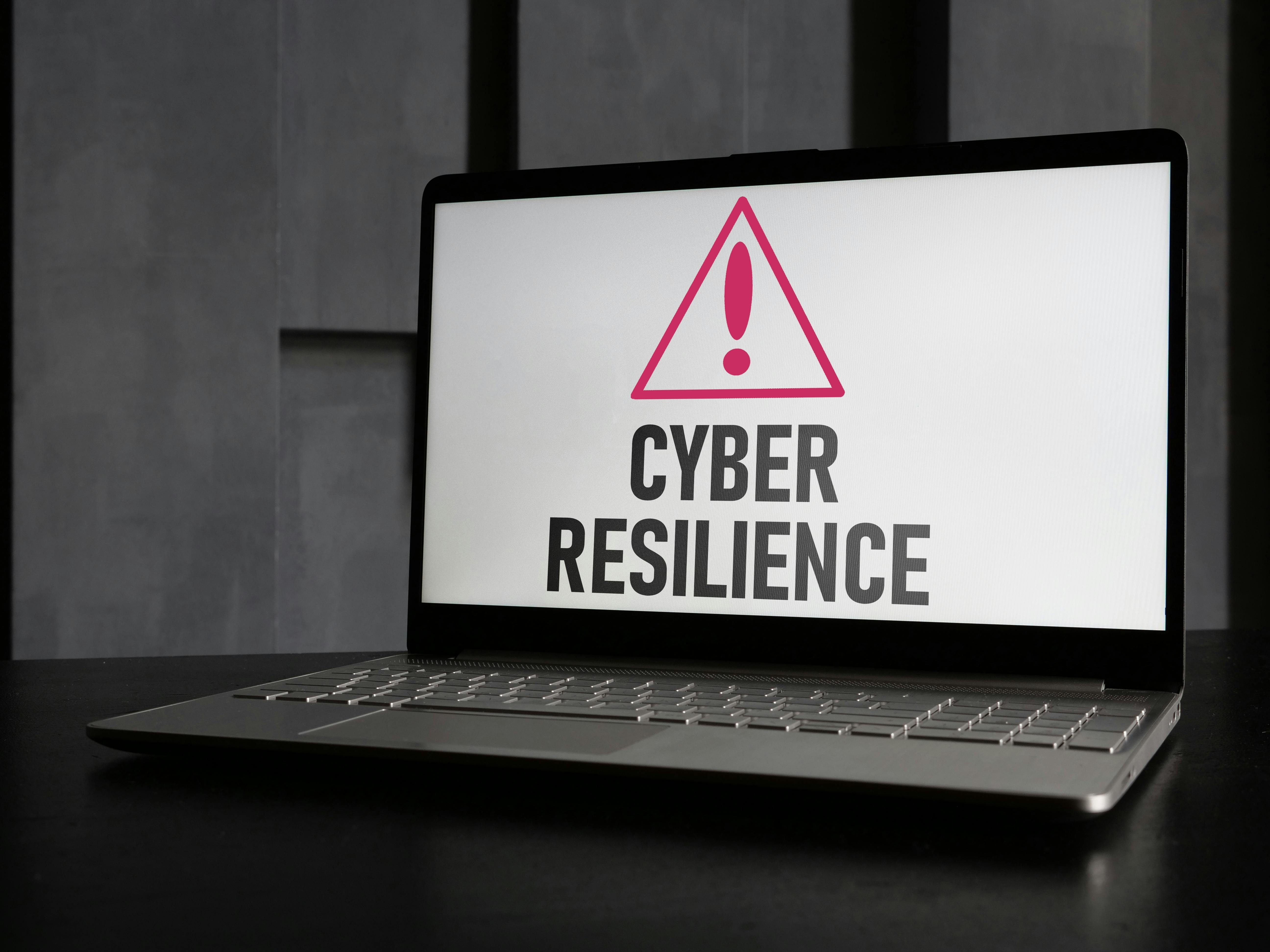 Cyber resilience is shown using a text and picture of attention icon