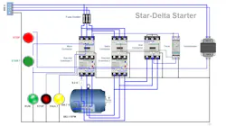 This is an example of a star-delta circuit simulated in Automation Studio. The motor is running. This is an example of a star-delta circuit simulated in Automation Studio. The motor is running.
