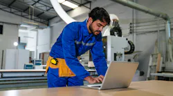 engineers and technician using laptop checking and repair pressing metal machine at factory, Machine maintenance technician operation concept. engineers and technician using laptop checking and repair pressing metal machine at factory, Machine maintenance technician operation concept.