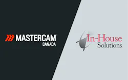 Mastercam and In House Solutions logos, paired next to each other on black and gray backgrounds respectively Mastercam and In House Solutions logos, paired next to each other on black and gray backgrounds respectively