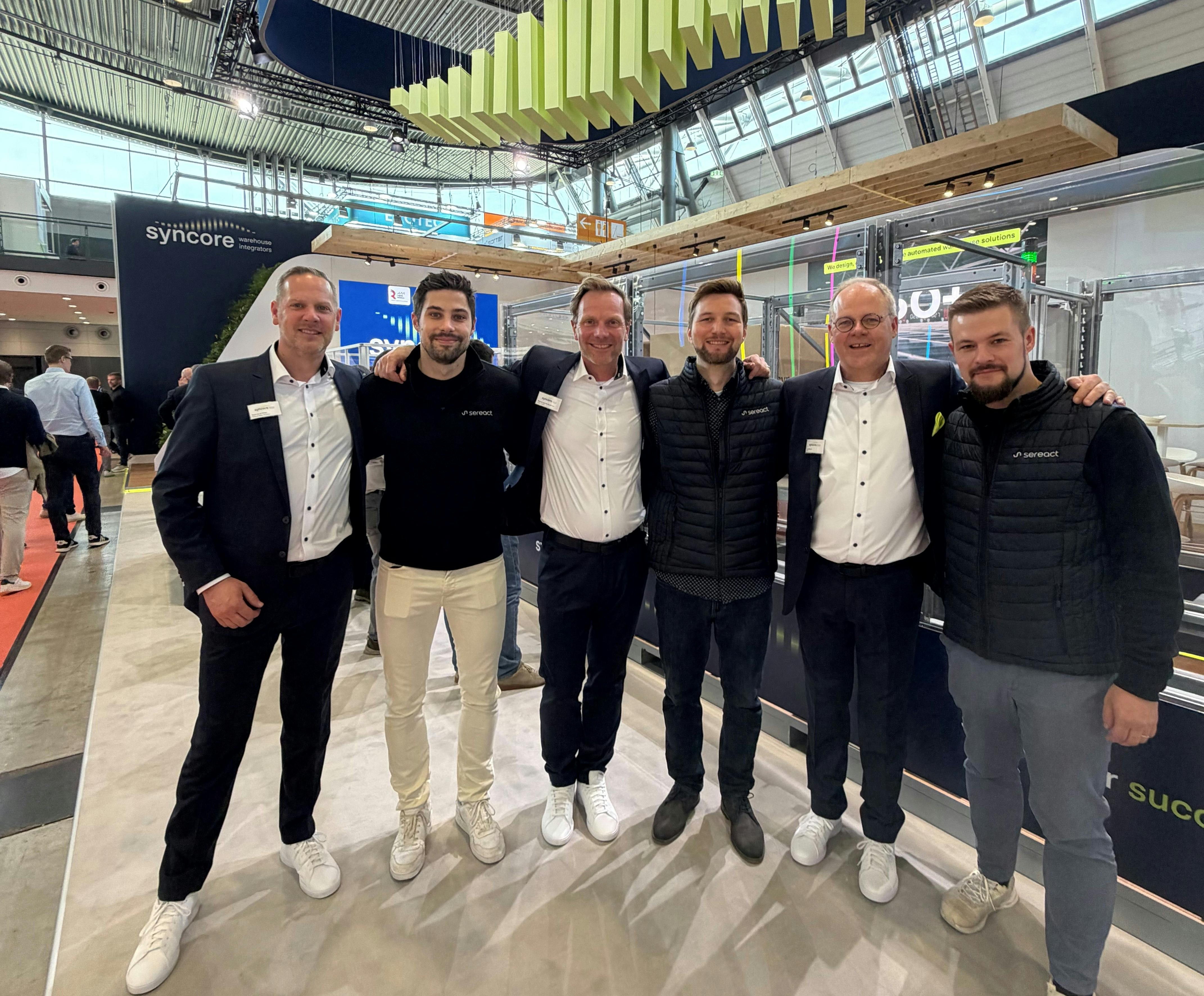 Syncore and Sereact strengthened their partnership at LogiMat in Stuttgart, Germany. Pictured (from left) are Mark van de Weijer, head of sales at Syncore; J&ouml;rg Ziesmann, vice president of sales at Sereact; Machiel van den Hazelkamp, chief commercial officer at Syncore; Ralf Gulde, co-founder and CEO at Sereact; Gert Bossink, CEO at Syncore; and Tom Walther, director partner management at Sereact.