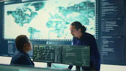 Cyber defense team working in a governmental security operations center. Cyber defense team working in a governmental security operations center.