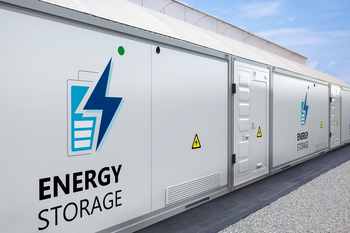 3d rendering energy storage system or battery container unit with blue sky background