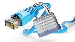 Network ethernet cable locked with padlock isolated on white background. Network ethernet cable locked with padlock isolated on white background.