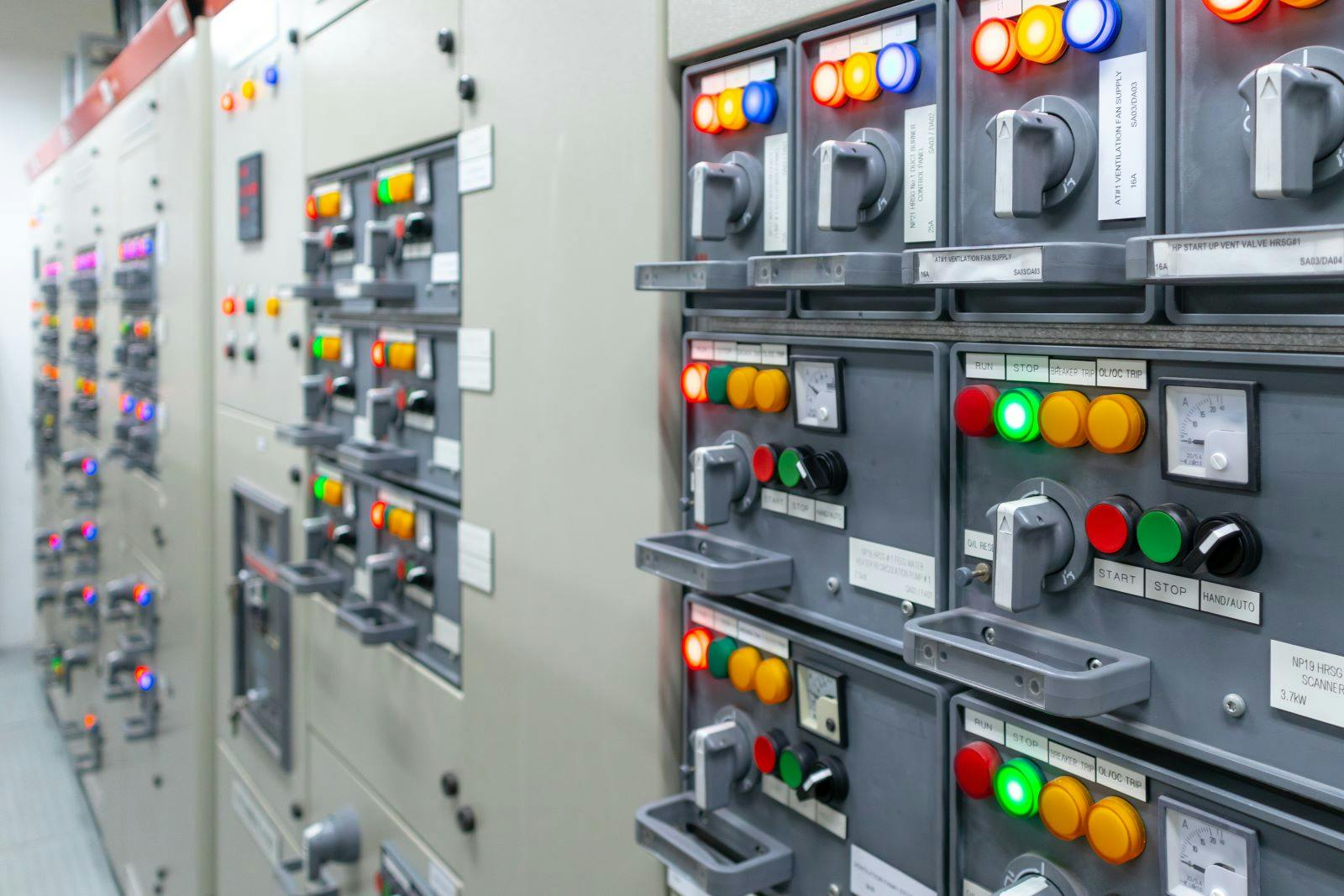Electrical switch gear at Low Voltage motor control center cabinet in power plant