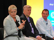 Project Beyond enterprise operations platform and Inmation industrial data fabric were explained at Emerson Exchange in San Antonio this week by (l. to r.) Dr. Nina Schwalb, VP and head of Inmation industrial data fabric at Emerson’s Aspen Technology business; Dave Denison, technology VP at Emerson’s process systems and solutions business; and Claudio Fayad, CTO of Emerson’s Aspen Technology business. Project Beyond enterprise operations platform and Inmation industrial data fabric were explained at Emerson Exchange in San Antonio this week by (l. to r.) Dr. Nina Schwalb, VP and head of Inmation industrial data fabric at Emerson’s Aspen Technology business; Dave Denison, technology VP at Emerson’s process systems and solutions business; and Claudio Fayad, CTO of Emerson’s Aspen Technology business.