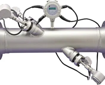 Figure 2: Each pair of perpendicular, crisscrossing paths are the same distance from the pipe centerline, so this ultrasonic meter is less sensitive to the potential errors that flow swirls can cause. Figure 2: Each pair of perpendicular, crisscrossing paths are the same distance from the pipe centerline, so this ultrasonic meter is less sensitive to the potential errors that flow swirls can cause.