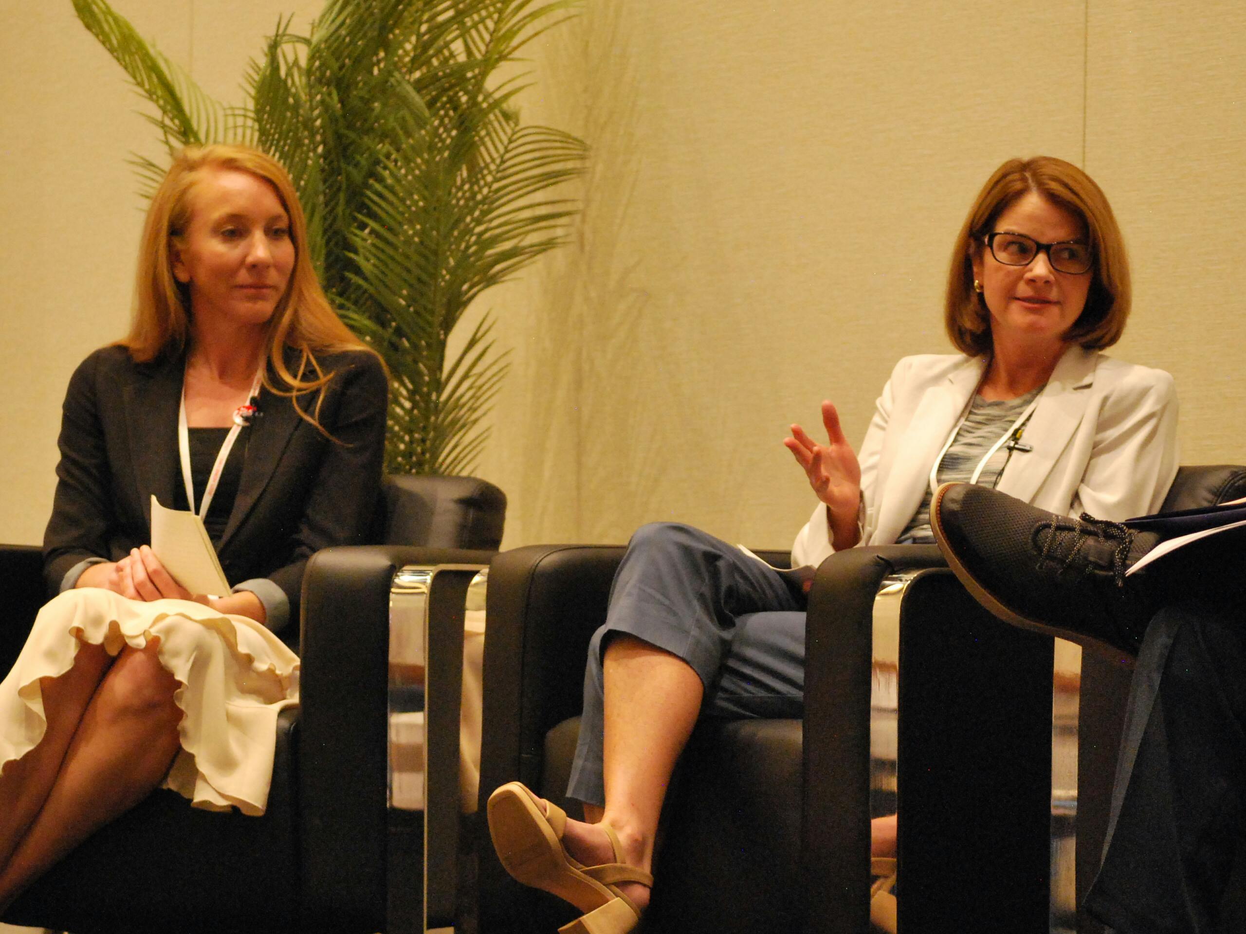 &ldquo;It&rsquo;s about understanding what value it brings to the organization.&rdquo; ExxonMobil&rsquo;s Celeste LBruyere (right) and Chevron&rsquo;s Allison Paquette anchored a HUG 2025 panel discussion on how to prepare an organization to be open to AI.
